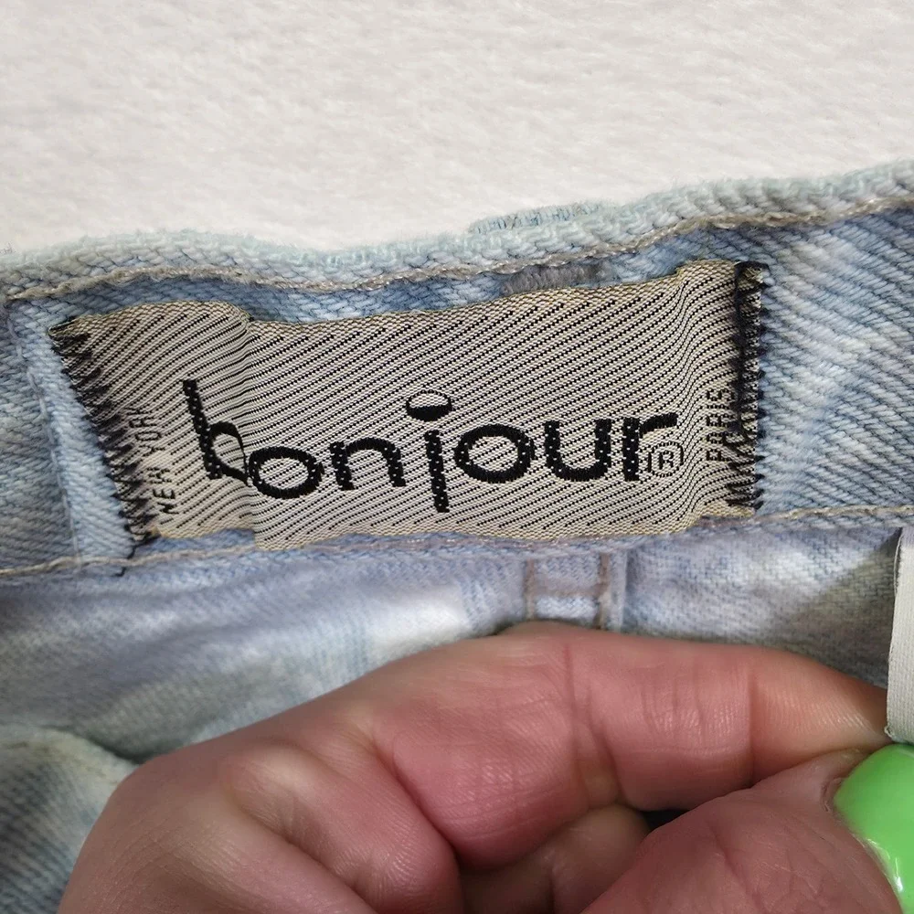Vintage Bonjour Jeans Womens 2 Light Wash Y2K Acid Wash Mom‎ Grunge Streetwear